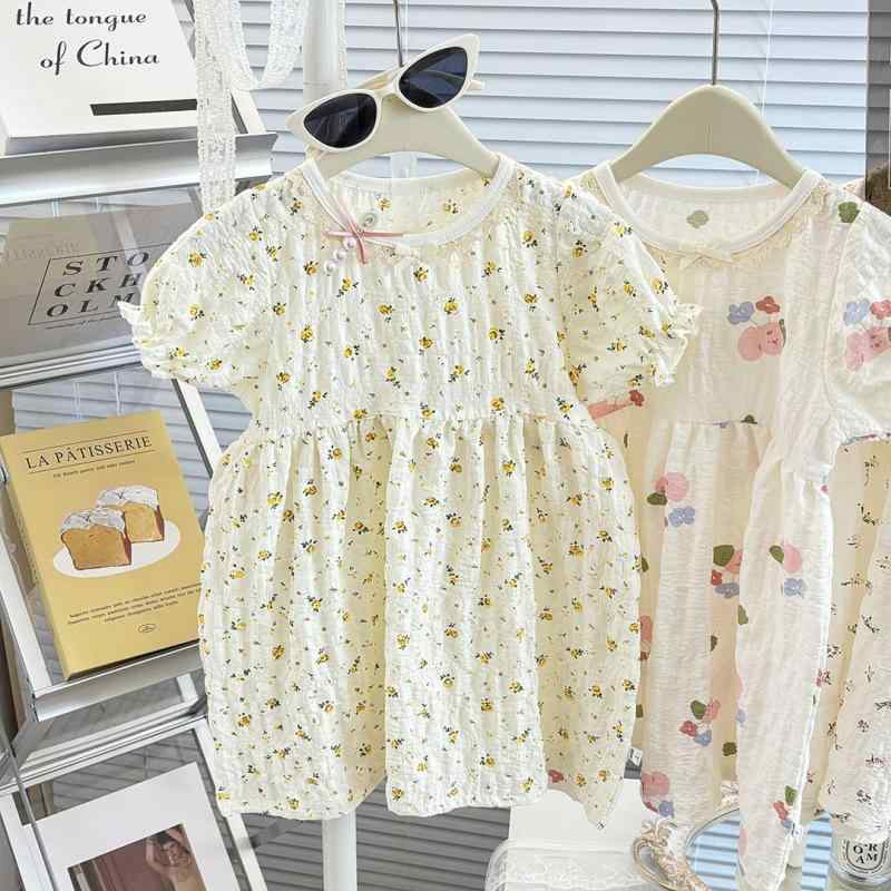 ワンピース キッズ 女の子 子供服 プリンセス パフスリーブ チュールスカート 花柄 膝丈 ポリエステル かわいい 夏 80 90 100 110 120 130 140 150 160