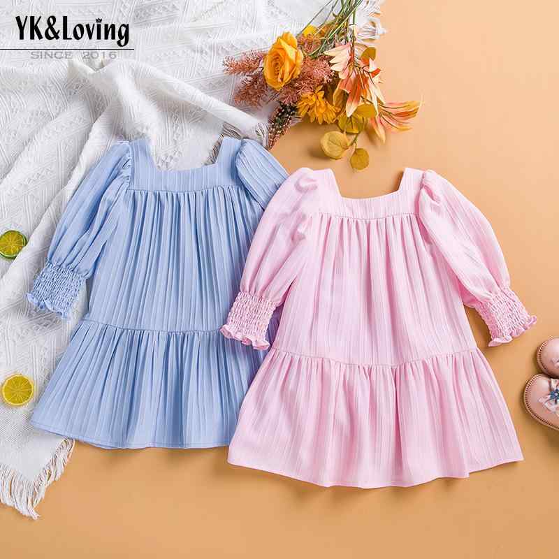 ワンピース 女の子 ベビー ファッション パフスリーブ Aライン プリンセス チュール スカート ポリエステル 無地 ピンク ブルー 春秋 春夏