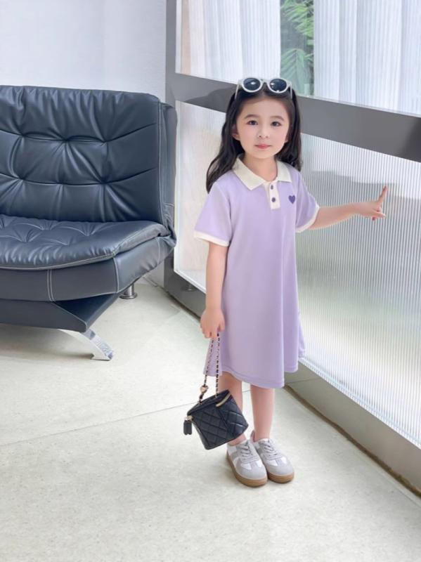 楽天Tanzanワンピース キッズ 女の子 子供服 半袖 Aライン 膝丈 無地 ポロワンピース 春夏 かわいい 普段着 通園 通学