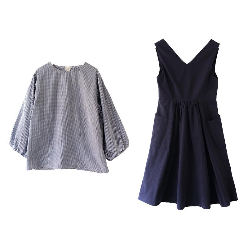 ワンピース キッズ 女の子 春秋 子供服 ジャンパースカート セットアップ 長袖 2点セット 無地 膝丈 ミディアム丈 発表会 普段着 通学着 宝藍色 120cm 130cm 140cm 150cm 160cm 170cm