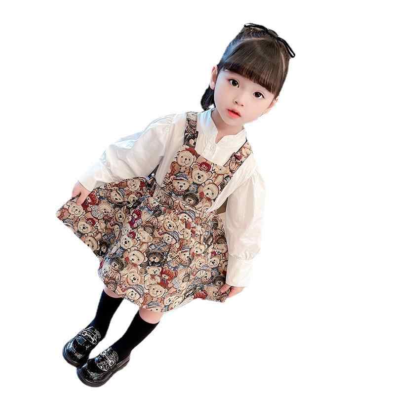 子供服 女の子 春秋 アンサンブル シャツ ワンピース セットアップ 韓国風 かわいい 長袖 トップス ス..