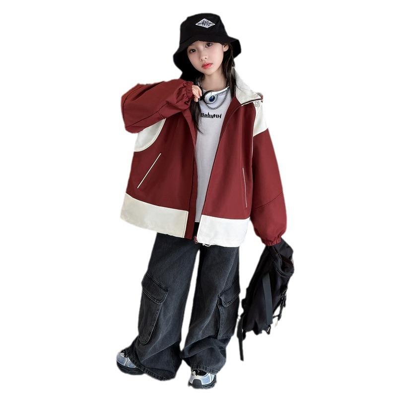 ジャケット キッズ 女の子 秋物 子供服 大童サイズ ガールズ 向け 春秋 フード付き ウインドブレーカー ジャンパー アウター 綿100% 120cm 130cm 140cm 150cm 160cm 170cm(4)