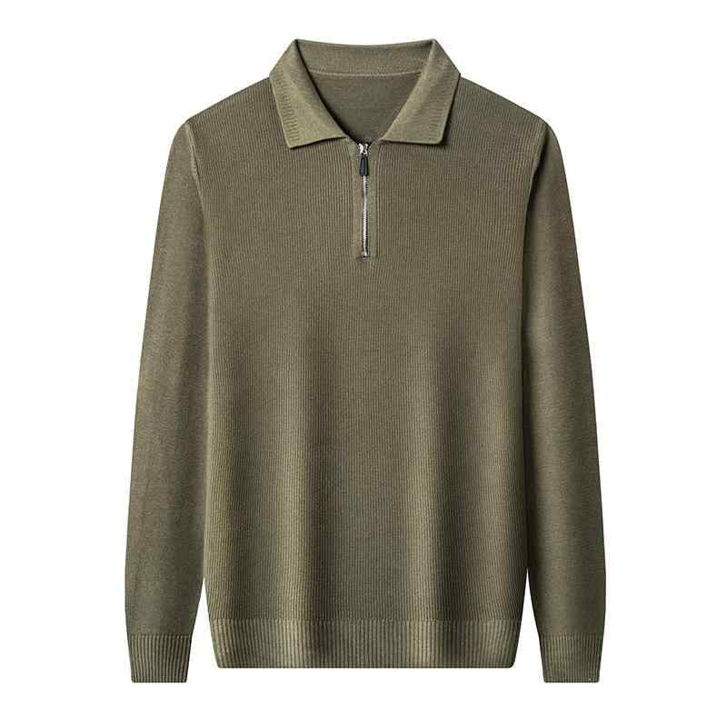 ニット メンズ ハーフジップ 襟付き プルオーバー セーター ミドルエイジ リブ裾 ジャカード編み トップス 秋冬 黒 白 グレー 紺 ワインレッド