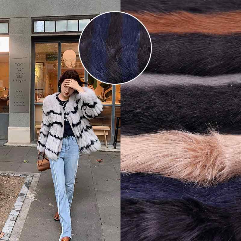 長毛 ?布 レディース アウター 狐 毛皮 ストライプ 柄 秋冬 服地 生地 鞄 素材 防寒 あったか