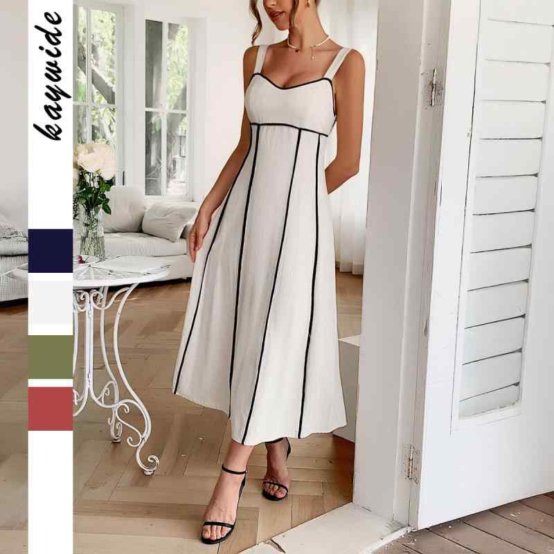 ワンピース レディース リゾート Aライン Vネック ノースリーブ ミディ丈ワンピース 膝下丈 高見え 無..