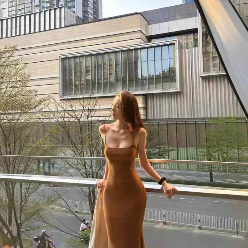 ワンピース レディース 韓国風 キャミソール ノースリーブ 包臀 高腰 コットン 黒 ブラック グレー カーキ色 春夏