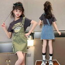 子供用セットアップ ノースリーブワンピース デニムスカート 2点セット 春夏 女の子 ガールズ カジュアル 普段着 かわいい 薄手 涼しい 韓国風