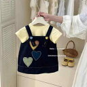 ワンピース キッズ 女の子 デニム ジャンパースカート Tシャツ 2点セット 子供服 夏服 半袖 薄手 かわいい 綿100% おしゃれ ガールズ ベビー 背中開...