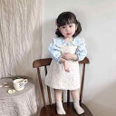 子供用セットアップ 春秋物 女児 プリンセス トップス 小花柄 サスペンダースカート 2点セット 普段着 かわいい 韓国風 長袖 コットン 73 80 90 1...