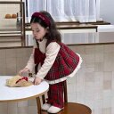 子供用クリスマスセット 厚手 衣服 秋冬 韓国風 子供服 女の子 サスペンダースカート チェック柄 裏起毛 上下セット