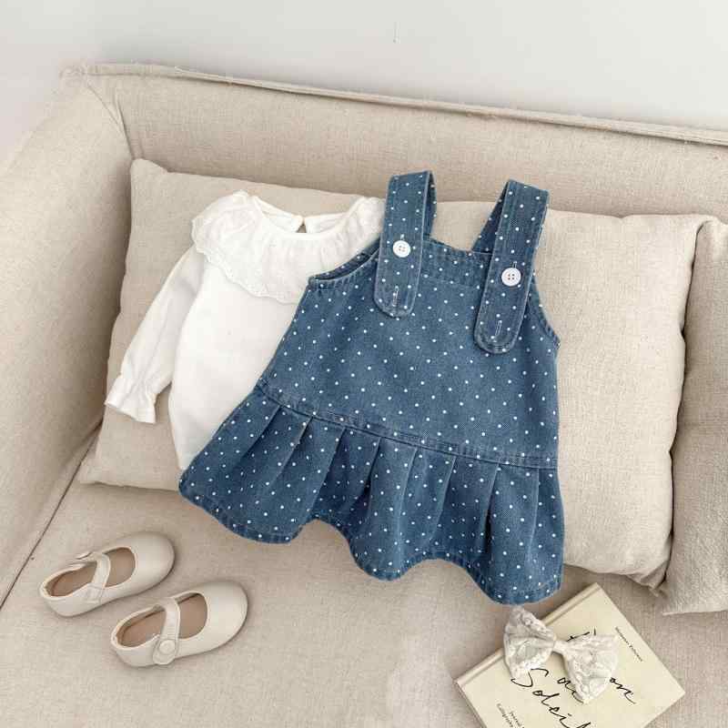 ベビー サロペットスカート 春秋 女の子 デニム ワンピース ドット柄 プリンセス 韓国風 かわいい 66 7..