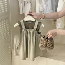 ワンピース ガールズ 子供服 女の子 夏 セットアップ 2点セット ワークスタイル サロペットスカート ノースリーブ トップス 上下セット 綿 薄手 普段着 幼...