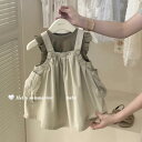 ワンピース キッズ 女の子 ジャンパースカート セットアップ 夏 子供服 韓国風 ノースリーブ チュニック ドッキング Aライン 薄手 かわいい 豆グリーン 9...