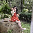 ワンピース キッズ 女の子 春秋 子供服 コットン フリル 花柄 背当て スカート セット 80cm 90cm オレンジ ベージュ かわいい おしゃれ