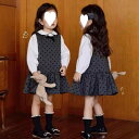 子供用セットアップ 女の子 秋物 水玉 ドット柄 ベスト ワンピース ブラウス 長袖 再生繊維 かわいい ガールズ フォーマル 発表会 演奏会
