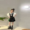 子供用セットアップ ワンピース 女の子 半袖シャツ キャミソールワンピース 2点セット 学院風 韓国風 発表会 結婚式 普段着 ポリエステル 無地 90 100...