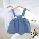 ワンピース キッズ デニム ジャンパースカート セットアップ 半袖 Tシャツ付き 子供服 女の子 夏物 普段着 公園着