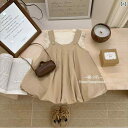 ワンピース キッズ 女の子 夏物 2点セット 背心ワンピース サスペンダースカート 綿100% 薄手 ベージュ系 80cm 90cm 100cm 110cm 1...