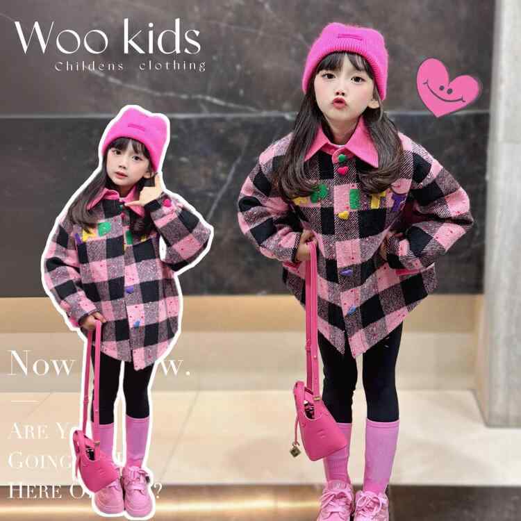 キッズ ジャケット 子供服 女の子 アウター 格子柄 秋冬 カジュアル 長袖 中長丈 100cm 110cm 120cm 13..