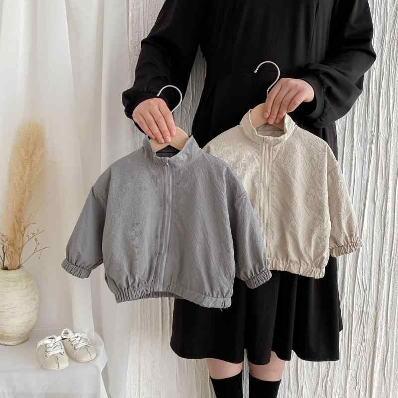 ジャケット キッズ 男女兼用 子供服 春秋 立襟 無地 長袖 ジャンパー ブルゾン 普段着 グレー カーキ 8..