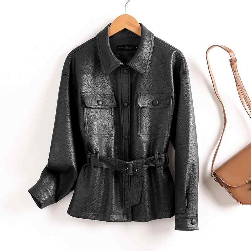 ジャケット レディース レザージャケット 革ジャン 2024年秋冬 襟付き ブラック チョコレート色 M L XL 2XL ゆったり 大きめサイズ ポケット 長袖 名媛風