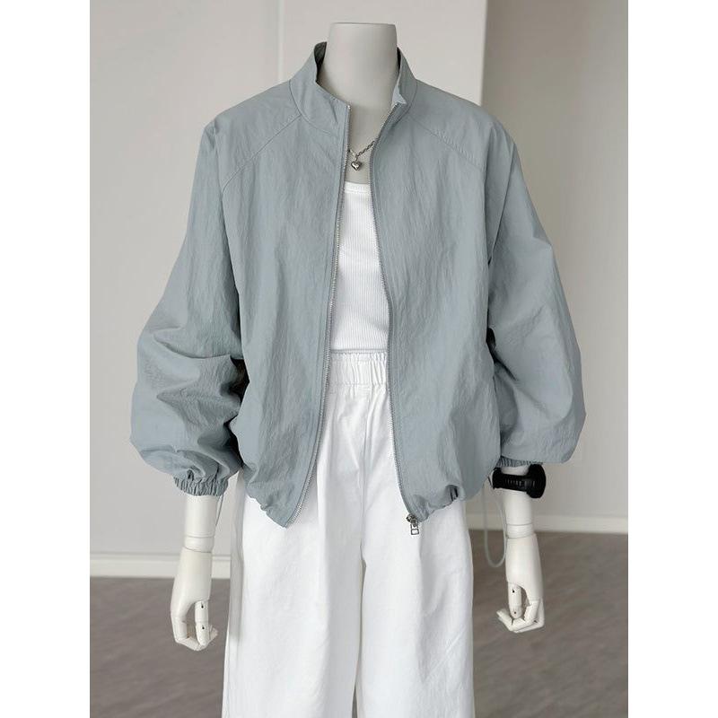 アウター レディース 薄手 UVカット 撥水 ジャケット 春夏 カジュアル スポーツ スタンドカラー ジャンパー ブルゾン 通勤 アウトドアウェア ホワイト グレー系