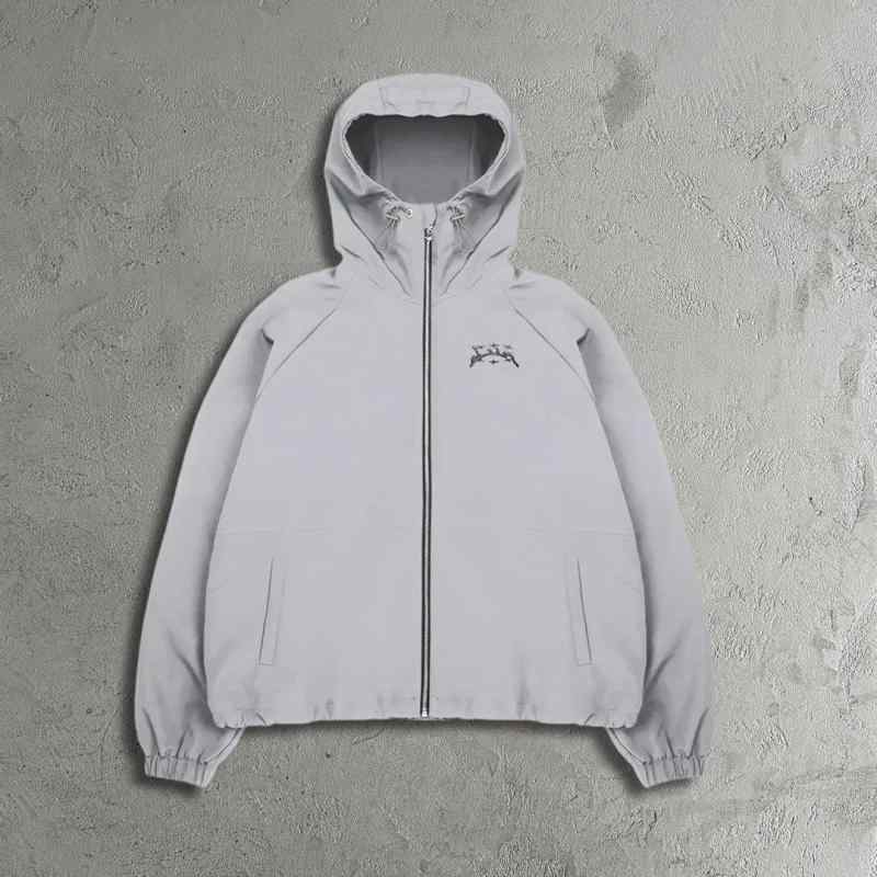 ジャケット レディース ストリート系 刺繡 長袖 ポリエステル 切り替え ジップアップ パーカー ブルゾン グレー 普段使い