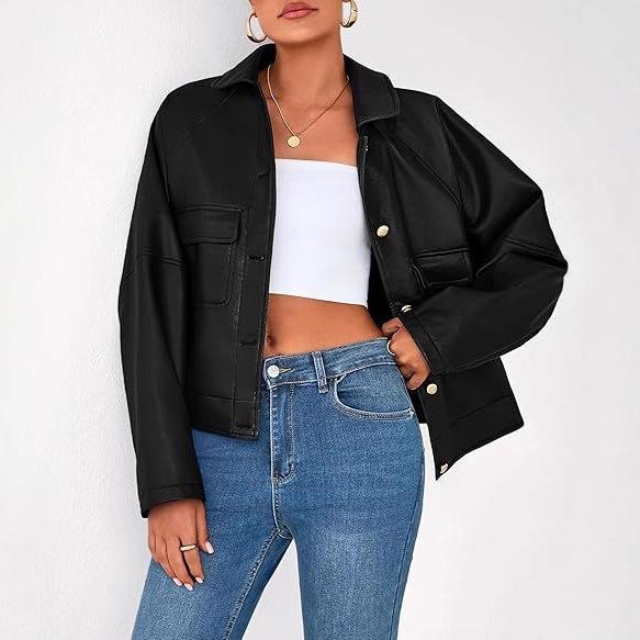ジャケット レディース レトロ PUレザー ショート丈 トップス 長袖 翻襟 灰色 ワインレッド コーヒー色 黒 S M L XL XXL 日韓スタイル