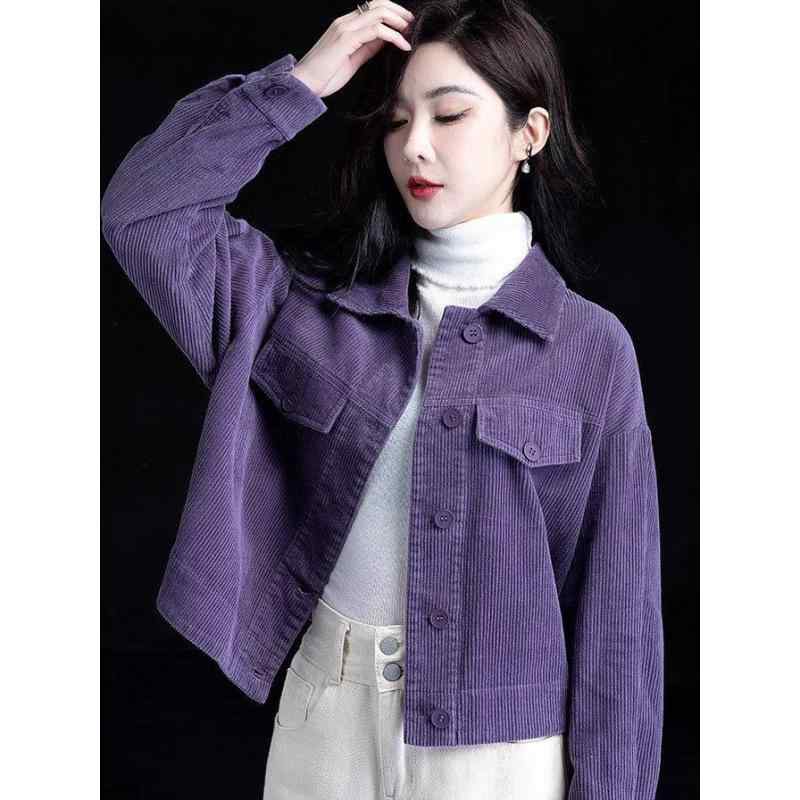 ジャケット レディース コーデュロイ 春物 アウター カジュアル トップス 長袖 POLO襟 無地 パープル ピンク系 オフホワイト