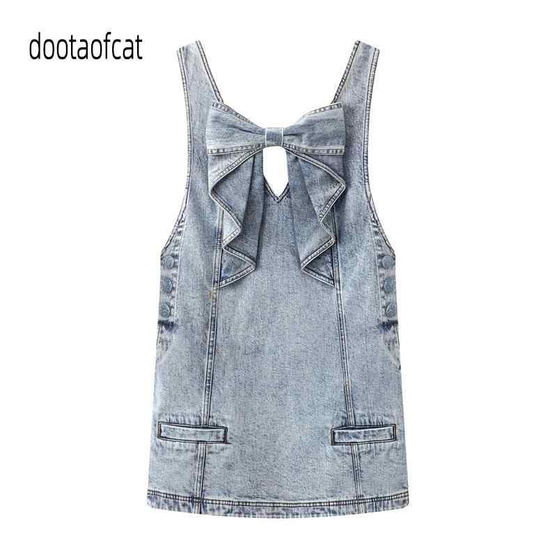 ワンピース レディース Vネック ノースリーブ デニム ミニワンピース バックストラップ 綿 ブルー系 レトロ風 かわいい ガーリー カジュアルスタイル