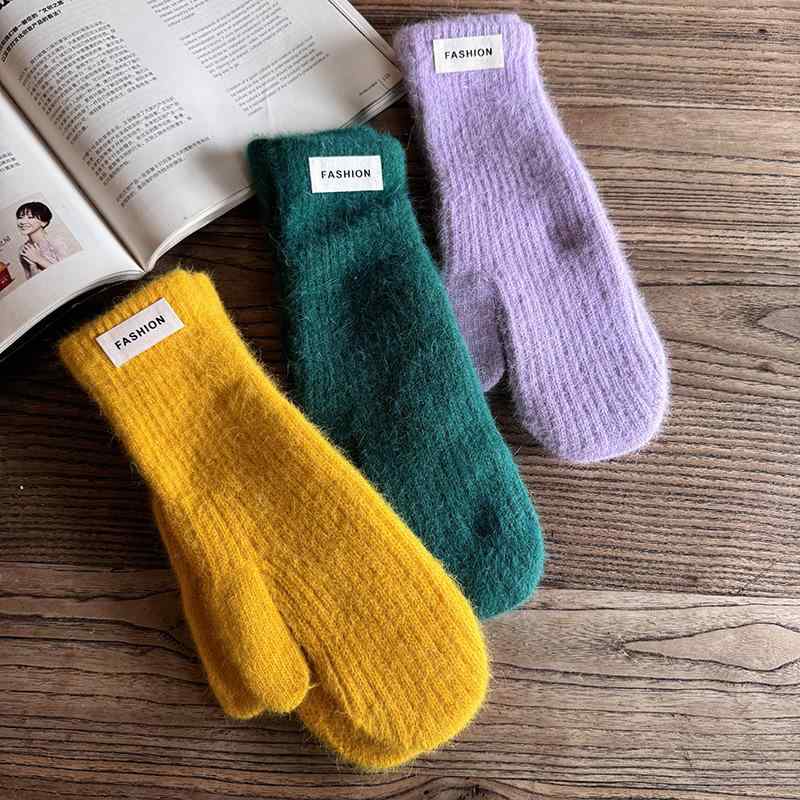 手袋 レディース 秋冬 暖かい 兔毛 ミトン グローブ 防寒 スマートフォン対応 赤色