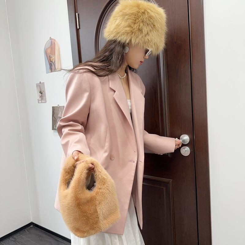 バッグ レディース フェイクファー ハンドバッグ 秋冬 手提げ 鞄 バケツ型 スクエア ポリエステル ブラ..