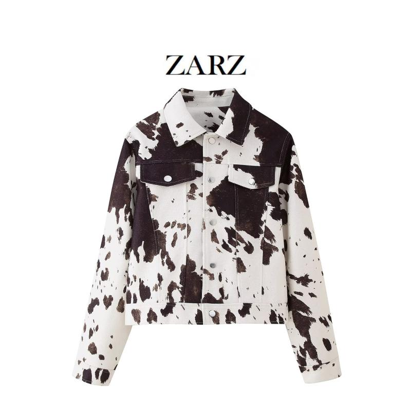 ジャケット レディース アニマル柄 ゆったり ポリエステル 襟付き 長袖 アウター 普段使い レトロ プリント S M L(4)