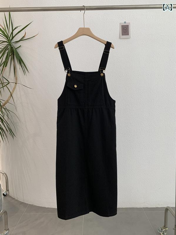 ワンピース レディース 韓国風 コットン 背あて 学院風 無袖 ロング丈 Aライン 黒 グレー ピンク系 オフホワイト ゆったり