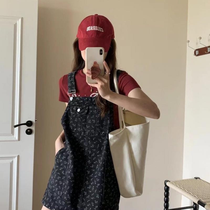 ワンピース レディース 大きいサイズ デニム ジャンパースカート ミニ 高腰 黒 グレー ゆったり 普段使い ストリート