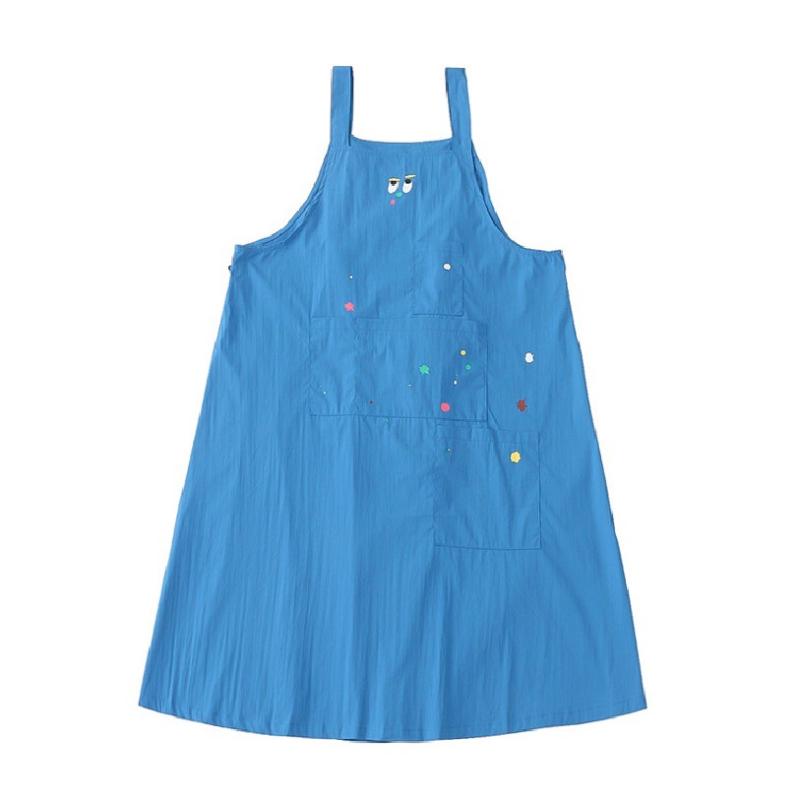 ワンピース レディース 背心ワンピース 膝丈 Aライン ノースリーブ コットン ブルー 青色 ポケット付き 少女風 ゆったり 楽ちん かわいい