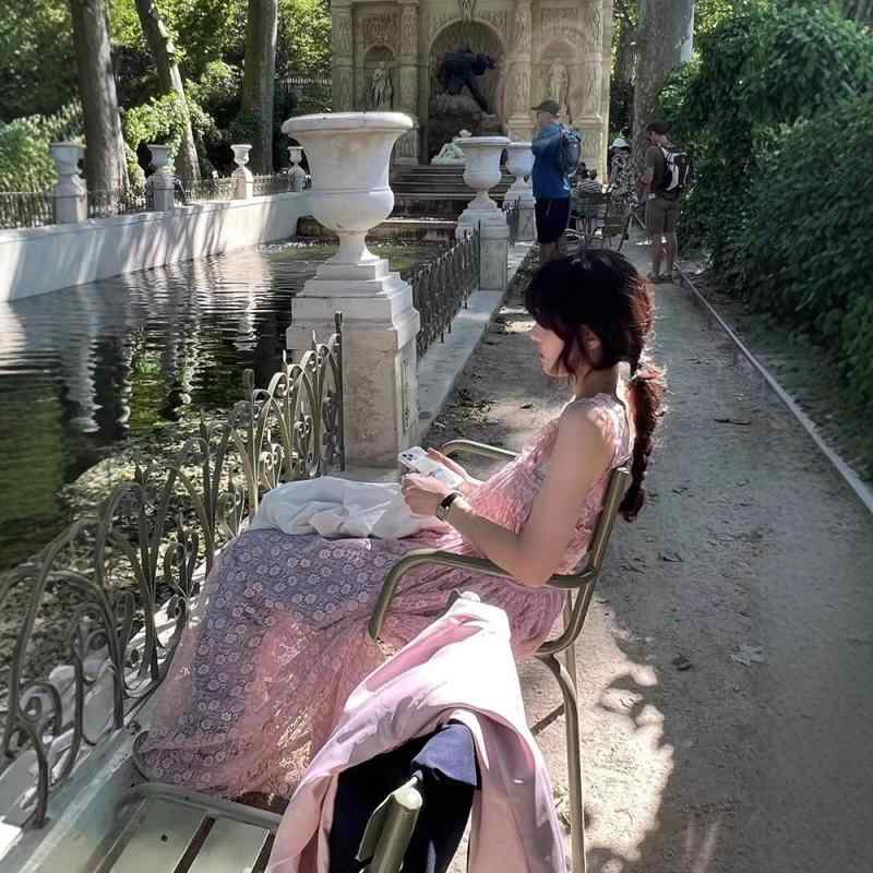 ワンピース レディース 白色 レース チュール Aライン ロングワンピース キャミソール ノースリーブ 膝下 ミモレ丈 カジュアル フェミニン ガーリー 韓国風