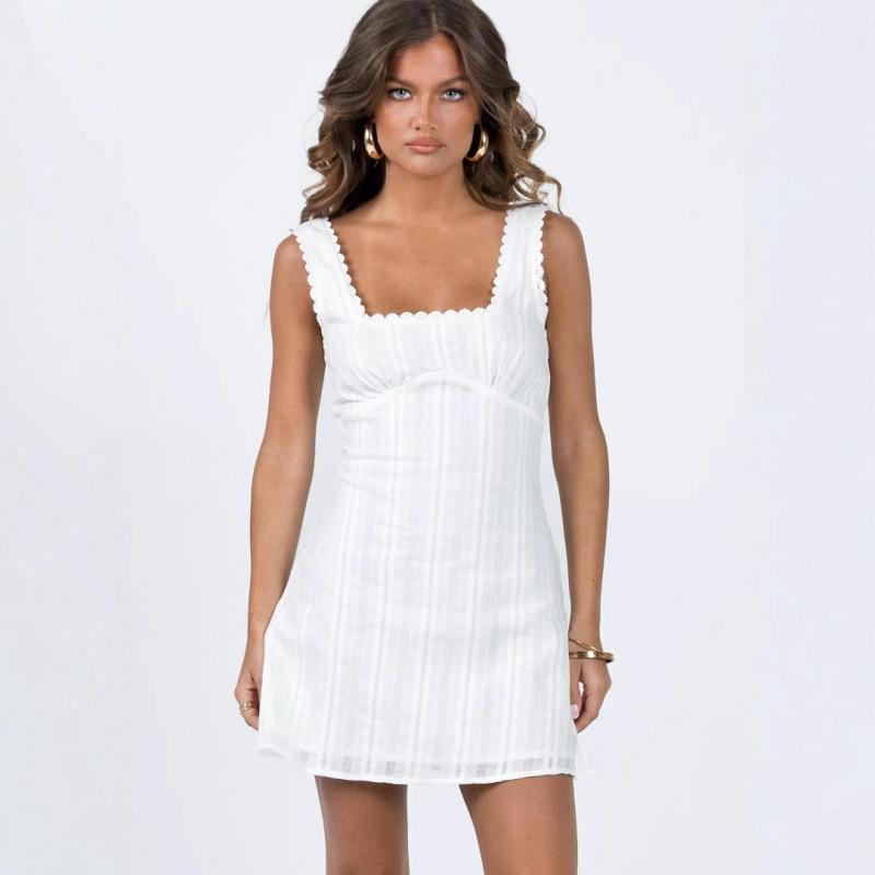 ワンピース レディース Aライン ミニワンピース ノースリーブ スクエアネック コットン プリント 春夏 ..