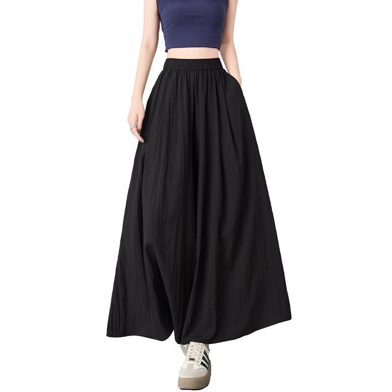 スカート レディース 夏 涼しい 高見え ワイドレッグパンツ キュロットスカート ゆったり ロング丈 落ち感 粘性レーヨン混紡 高腰 咸菜グリーン ネイビー ライトグリーン カーキ ブラック