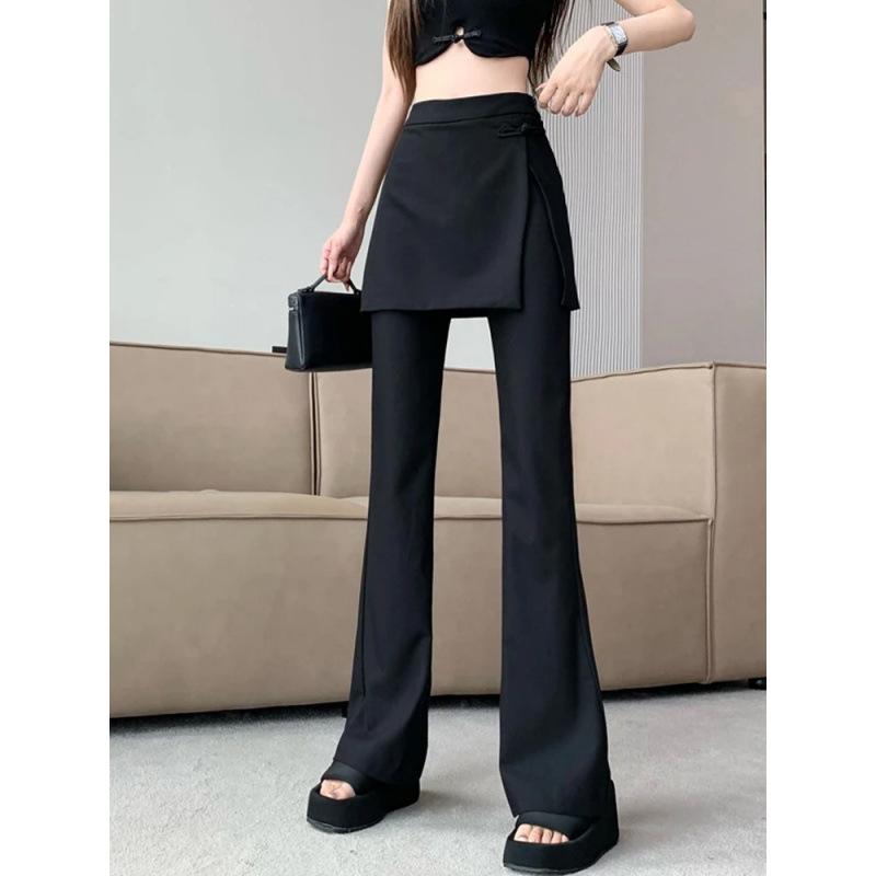 スカート レディース 春夏 パンツ付きスカート ワイドパンツ 高見え 美脚 スタイルアップ 大きいサイズ オフィス カジュアル きれいめ ブラック