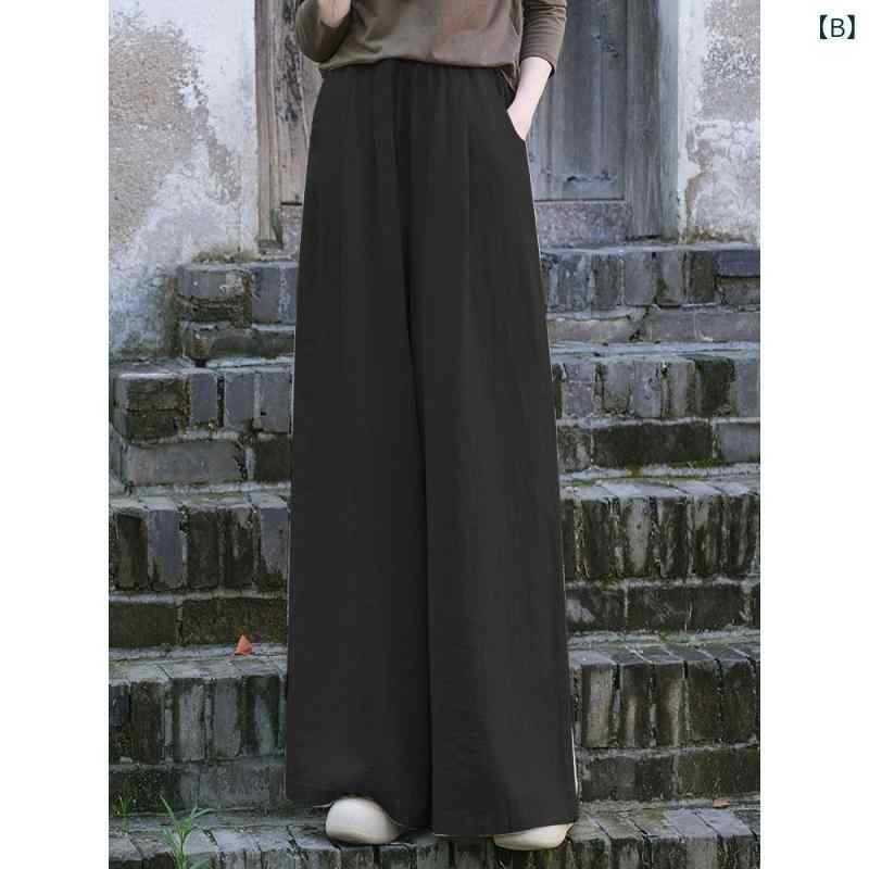 Tanzanのワイドパンツ レディース リネン 混紡 春夏 涼しい ゆったり 楽ちん スカンツ ガウチョパンツ 文芸復古 チャイナ風 麻色 黒 オレンジ 紫 S M L XL 2XL 3XL｜アングル3