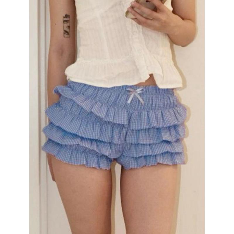 スカート レディース キュロット ケーキスカート風 バタフライリボン ローライズ ゴムウエスト スリム..