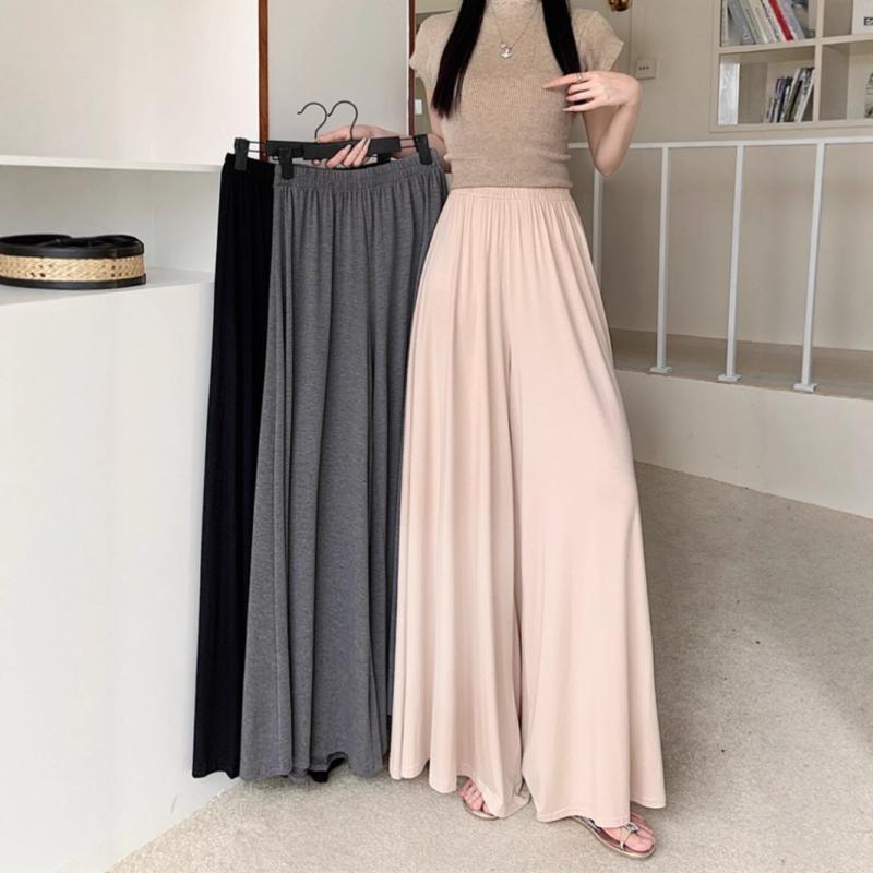 大きいサイズ レディース ズボン 混紡繊維 リラックス ワイドレッグパンツ ドレープ 長ズボン 体型カバー パンツスカート 黒 ブラック グレー ベージュ M L XL 2L 3L 4L