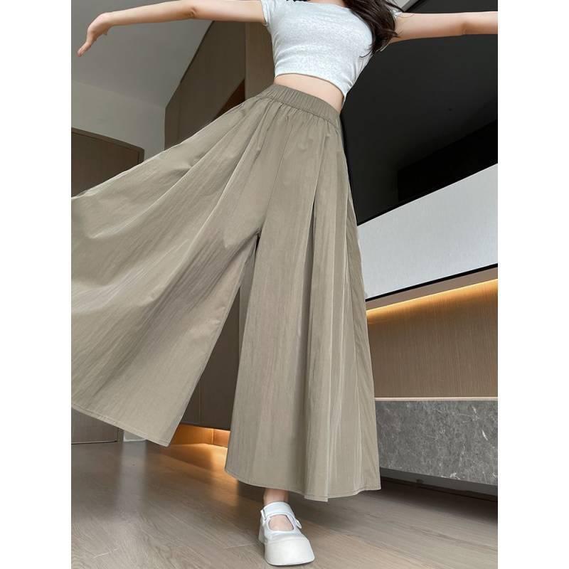 スカート レディース 大きいサイズ ワイドレッグパンツ 春夏 接触冷感 高見え 美脚 ウエストゴム 9分丈 ゆったり ポリエステル 無地 カジュアル 通勤 オフィス 20代 30代 40代