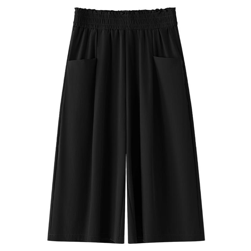 パンツ レディース ワイドレッグ スカンツ 高見え 薄手 ハイウエスト ゆったり 美脚 五分丈 カジュアル 黒 緑 ベージュ 通勤