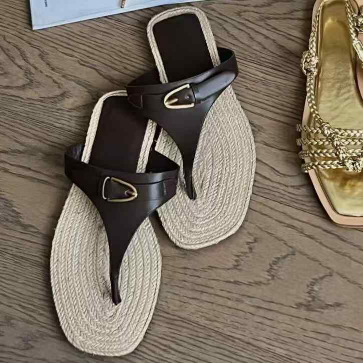 サンダル レディース ビーチサンダル 編み込み ローマ風 羊革 トングサンダル フラット ぺたんこ カジ..
