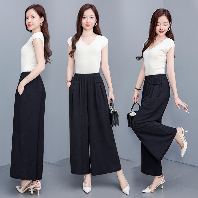 パンツ レディース 9分丈パンツ ワイドレッグパンツ ゆったり 粘胶纤维 ウエストゴム 薄手 ミセス イージーパンツ 高齢者向け リラックス 普段使い 春夏 ブラック ベージュ レッド ブルー