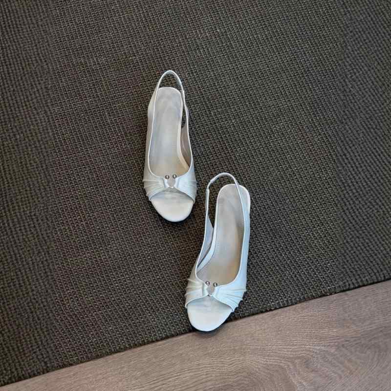 サンダル レディース 羊革 フレンチスタイル ギャザー Fischmouth ハイヒール バックストラップ ピンヒ..