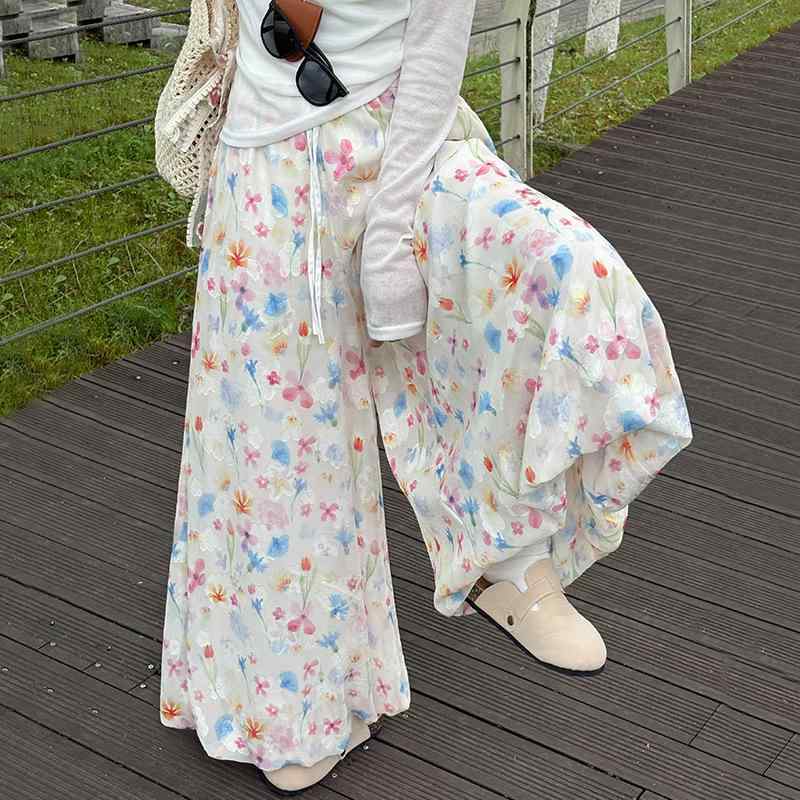 スカート レディース キュロットスカート 花柄 春夏 接触冷感 高腰 ワイドレッグパンツ ゆったり かわいい 薄手 9分丈パンツ カラフル リゾート カジュアル