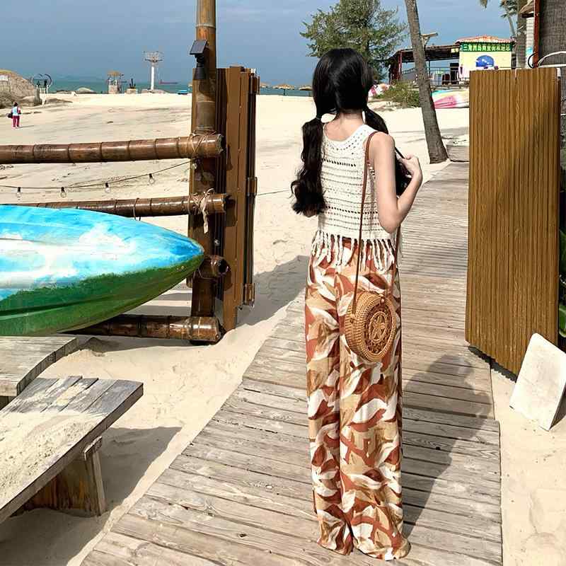 パンツ レディース ボヘミアン 阔腿 ワイド 長ズボン ポリエステル 花柄 リゾート ビーチ 薄手 ゆったり エレガント カジュアル 普段使い